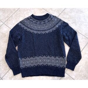 J.Crew Mercantile Mens Navy Blue Grey Fair Isle Knit Crewneck‎ Sweater Small
